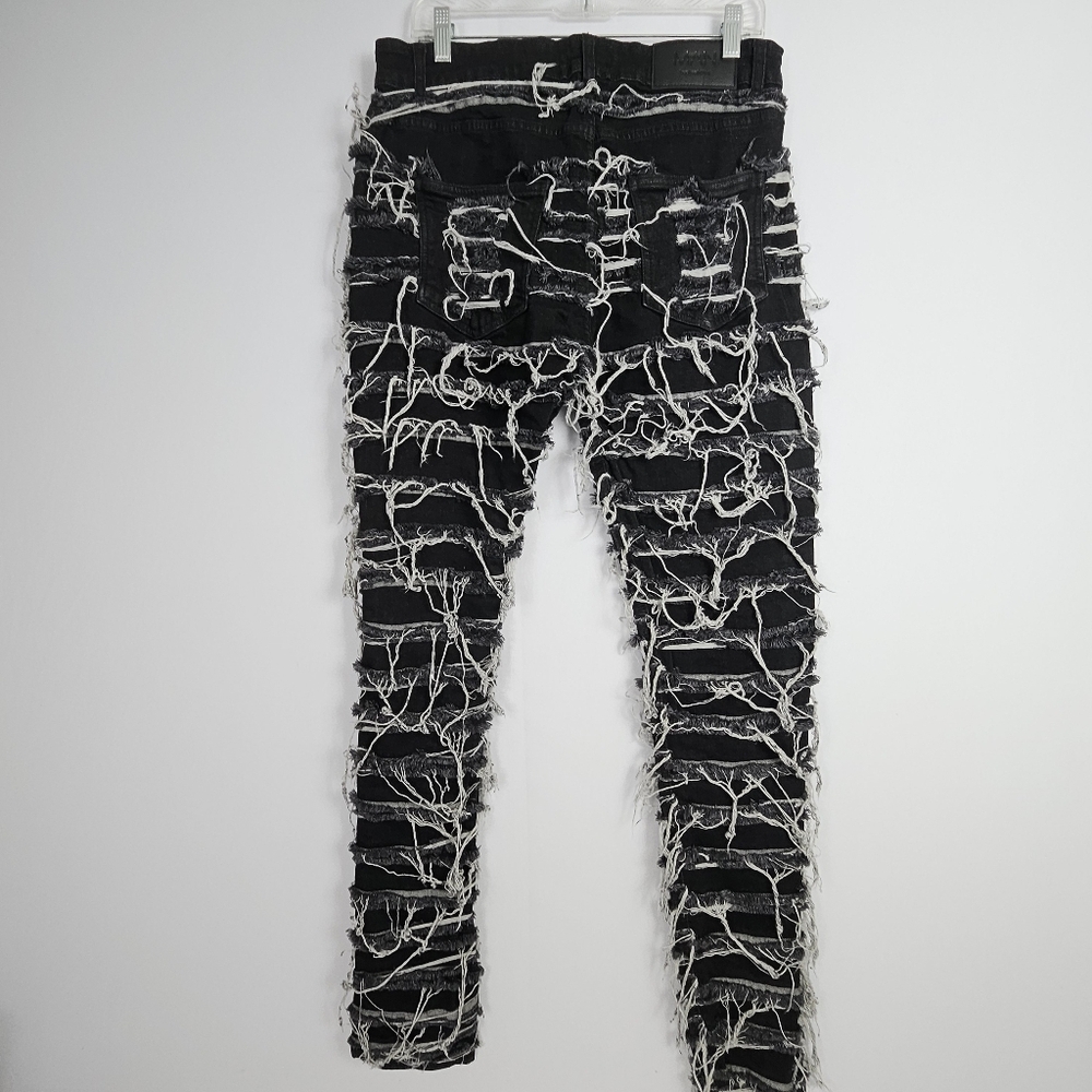 Boohoo Man Black With Fring Slim Straight Jeans Size 32 - Picture 5 of 16